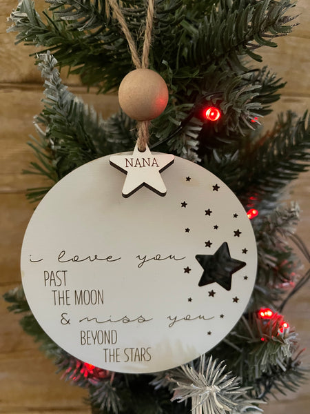 I love you past the moon personalized ornament