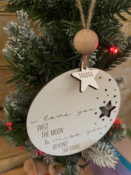 I love you past the moon personalized ornament