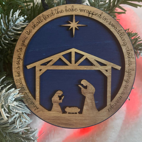 Wooden nativity scene ornament