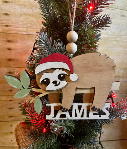 Personalized sloth ornament