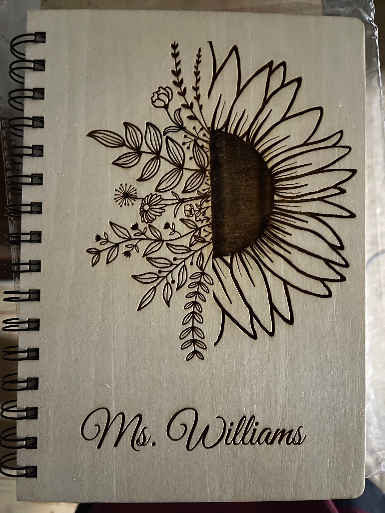 Wooden notebook engraved